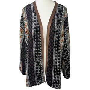 Altered State Kimono Women Size S Black Brown Long Sleeve Boho Western Floral